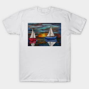 Out sailing at sunset. T-Shirt